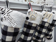 CHRISTMAS STOCKINGS 20" Black/Ivory Buffalo Plaid Christmas Stockings | Sherpa Cuff Rustic Buttons  Modern Farmhouse Tartan Personalized Embroidered Name Tag
