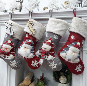 CHRISTMAS STOCKINGS 20" Light Up 3D Embroidered Santa Snowman Xmas Stocking, Personalized Name Tag, Holiday Candy Sack, Christmas Decor for Home Red Grey Tree