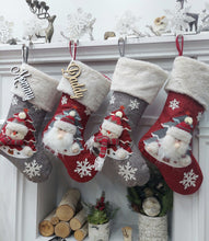 CHRISTMAS STOCKINGS 20" Light Up 3D Embroidered Santa Snowman Xmas Stocking, Personalized Name Tag, Holiday Candy Sack, Christmas Decor for Home Red Grey Tree
