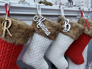 CHRISTMAS STOCKINGS 21" Personalized White Ivory Red Chunky Knit Braided Velvet Stocking with Brown Faux Fur Cuff - Classic Xmas Decor - Plush and Super Soft
