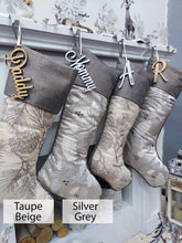 CHRISTMAS STOCKINGS 24" Evergreen Pinecone & Holly Taupe Beige Grey Jacquard Christmas Stockings Embroidered Engraved Name Tag Luxurious Elegant Decoration 2023
