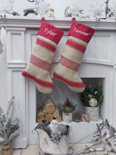 CHRISTMAS STOCKINGS Banded Burlap Natural Fiber Christmas Stocking | Natural Burlap Jute Fiber Cotton Farmhouse Country Style Decor Personalized Name Tag