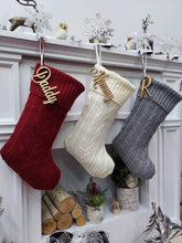 CHRISTMAS STOCKINGS Burgundy | Ivory | Grey | Cable Knit Christmas Stockings Personalized with Cutout Wood Name Tag Custom Embroidered Xmas Modern Decor