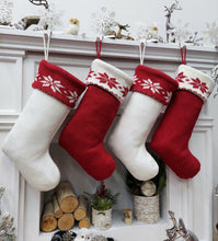 CHRISTMAS STOCKINGS Classic Red & White Knit Christmas Stockings | High Quality Premium Knit with Snowflakes Personalized with Wood Name Tag