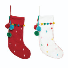 CHRISTMAS STOCKINGS Cute Boho Pom Pom Christmas Stockings Modern in Red White with Fun Dots Confetti Personalized with Name for Her, Girls or Family Holidays