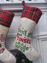 CHRISTMAS STOCKINGS Funny Christmas Stockings | Plaid Tartan  Naughty Tinsel Mistletoe Gag Gift Party Friends Office Co Workers Personalized Embroidered Name