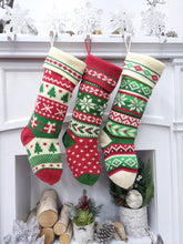 CHRISTMAS STOCKINGS Ivory/Red/Green Knitted Christmas Stockings | Snowflakes Presents Tree Traditional Festive Fun Xmas Decor Personalized Embroidered Name