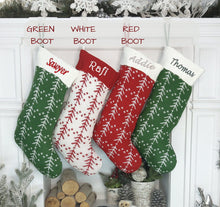 CHRISTMAS STOCKINGS Knitted Personalized Christmas Stocking White Red Green Knit Tree with Embroidered Names Family Set