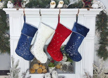 CHRISTMAS STOCKINGS Personalized Christmas Stockings - Blue White Red Velveteen 20" with sequins Christmas Stocking Embroidered with Names Velvet Stockings