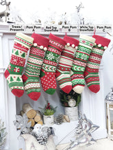 CHRISTMAS STOCKINGS Red Top Snowflake / Christmas Block Ivory/Red/Green Knitted Christmas Stockings | Snowflakes Presents Tree Traditional Festive Fun Xmas Decor Personalized Embroidered Name