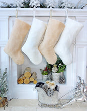 CHRISTMAS STOCKINGS Teddy Sherpa Christmas Stocking Boho Neutral Personalized Initial Dog Paw Name Tag or Embroidered  Ivory Blush Christmas Family Stockings