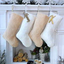 CHRISTMAS STOCKINGS Teddy Sherpa Christmas Stocking Boho Neutral Personalized Initial Dog Paw Name Tag or Embroidered  Ivory Blush Christmas Family Stockings