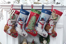 CHRISTMAS STOCKINGS Vintage Tapestry Christmas Collection | Santa Snowman Tree Personalized Christmas Stockings Embroidered Name Wood Tag Classic Age-Old Decor