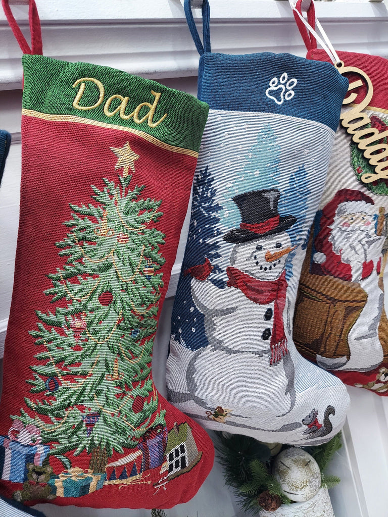 Set of 3 Personalized Knitted Christmas Stocking with Name, Christmas Trees  Snowflake Paw Custom Needlepoint Stockings Set, Embroidery Customized
