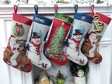 CHRISTMAS STOCKINGS Vintage Tapestry Christmas Collection | Santa Snowman Tree Personalized Christmas Stockings Embroidered Name Wood Tag Classic Age-Old Decor