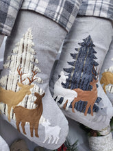 CHRISTMAS STOCKINGS Woodland Deer Christmas Stocking | Grey Plaid Faux Fur Tree Modern Gold Farmhouse Fawn Rustic Style Personalized Embroidered Name Tag