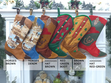 Custom Cowboy Boots Christmas Stockings Country Western Personalized with Embroidered Names or Monogram for Cowboys or Cowgirls