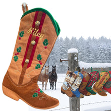 Custom Cowboy Boots Christmas Stockings Country Western Personalized with Embroidered Names or Monogram for Cowboys or Cowgirls