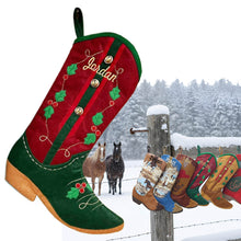 Custom Cowboy Boots Christmas Stockings Country Western Personalized with Embroidered Names or Monogram for Cowboys or Cowgirls