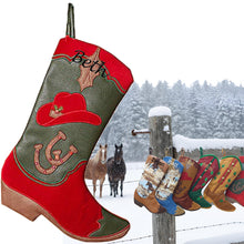 Custom Cowboy Boots Christmas Stockings Country Western Personalized with Embroidered Names or Monogram for Cowboys or Cowgirls