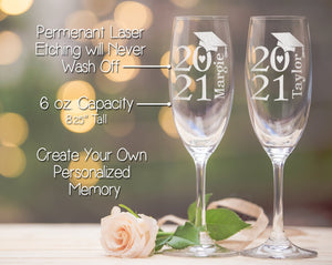 Class of 2024 Graduation Champagne Flute - Gifts for Women Men | College Dorm Room Decor | Gift Cap Graduate Toast for her Personalized