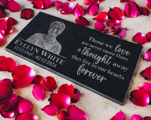 Custom Engraved Headstone: Personalized Grave Marker with Photo Plaque Sympathy Quote for Outdoor Human Memorial Stone Cemetery Decor