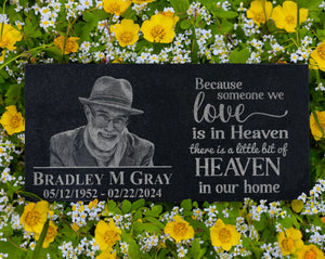 Custom Engraved Headstone: Personalized Grave Marker with Photo Plaque Sympathy Quote for Outdoor Human Memorial Stone Cemetery Decor