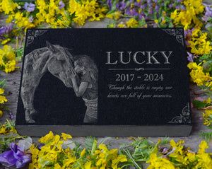 Customizable Granite Pony Horse Memorial: Engraved Headstone w/ Photo, Barn Marker, Burial Plaque Indoor/Outdoor Custom Horse Sympathy Gift