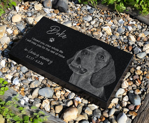 In Loving Memory Pet Memorial Stone w/ Engraved Photo: Dog, Cat, Pet Grave Marker for Backyard, Garden Tribute, Cemetery Tombstone Loss Gift
