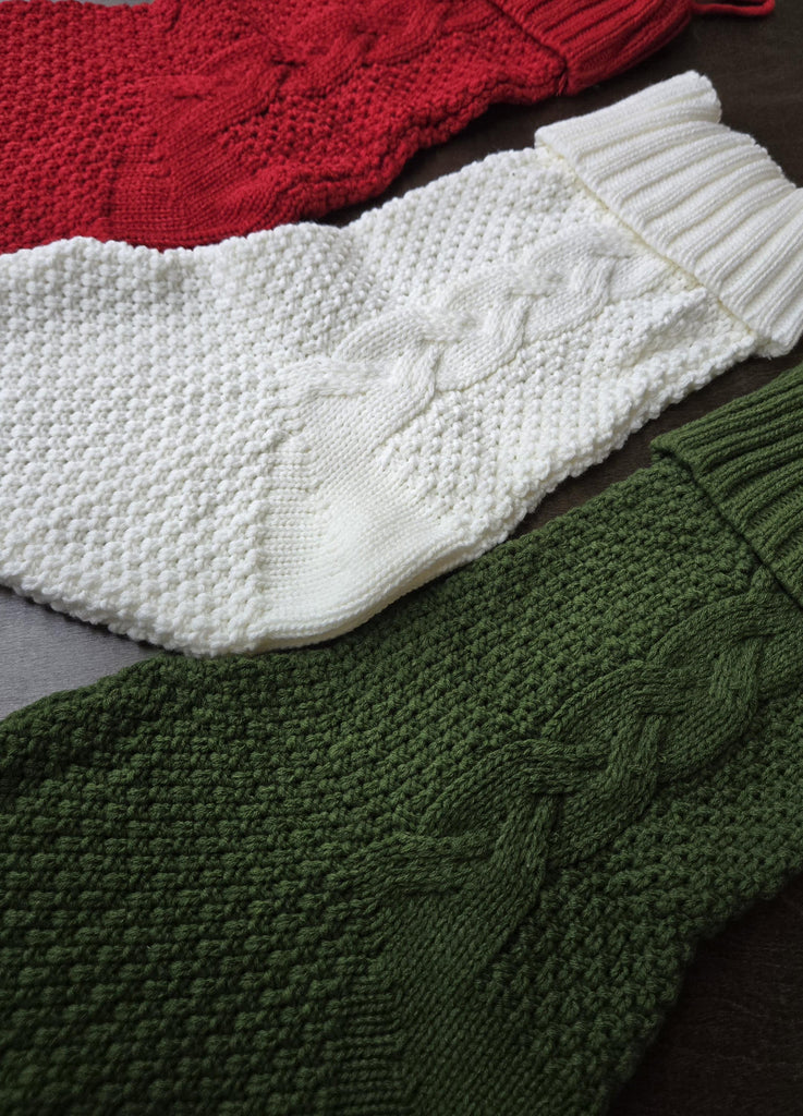 Chunky Cable Knit Christmas Stockings Aran Isle Knit Red Green Ivory