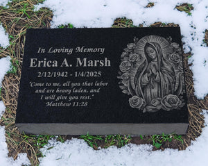 Christian Garden Yard Memorial - Virgin Mary Engraved Stone - Our Lady of Guadalupe Keepsake - Religious Remembrance Gift - Prayer Stone