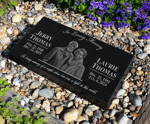 Double Head Stone for Graves | Memorial Garden Stones for Parents | Companion Grave Marker | Couples Tombstone | Husband and Wife Headstone