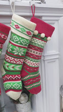 Ivory/Red/Green Knitted Christmas Stockings | Snowflakes Presents Tree Traditional Festive Fun Xmas Decor Personalized Embroidered Name