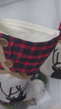 Rustic Deer Buffalo Plaid Christmas Stocking | Natural Burlap Jute Fiber Buttons  Farmhouse Country Ranch Style Decor Personalized Name Tag