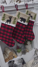 Winter Woodlands Buffalo Plaid Christmas Stocking | Faux Burlap Cuff Deer Bear Moose Great Outdoors Farmhouse Rustic Style Personalized Name