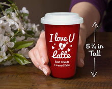 ANNIVERSARY GIFTS Engraved Custom 14oz Ceramic Coffee Mug I Love U A Latte Reusable Double Wall Travel Tumbler Cup with White Silicone Lid for Caffeine Lover