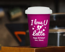 ANNIVERSARY GIFTS Engraved Custom 14oz Ceramic Coffee Mug I Love U A Latte Reusable Double Wall Travel Tumbler Cup with White Silicone Lid for Caffeine Lover