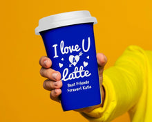 ANNIVERSARY GIFTS Engraved Custom 14oz Ceramic Coffee Mug I Love U A Latte Reusable Double Wall Travel Tumbler Cup with White Silicone Lid for Caffeine Lover