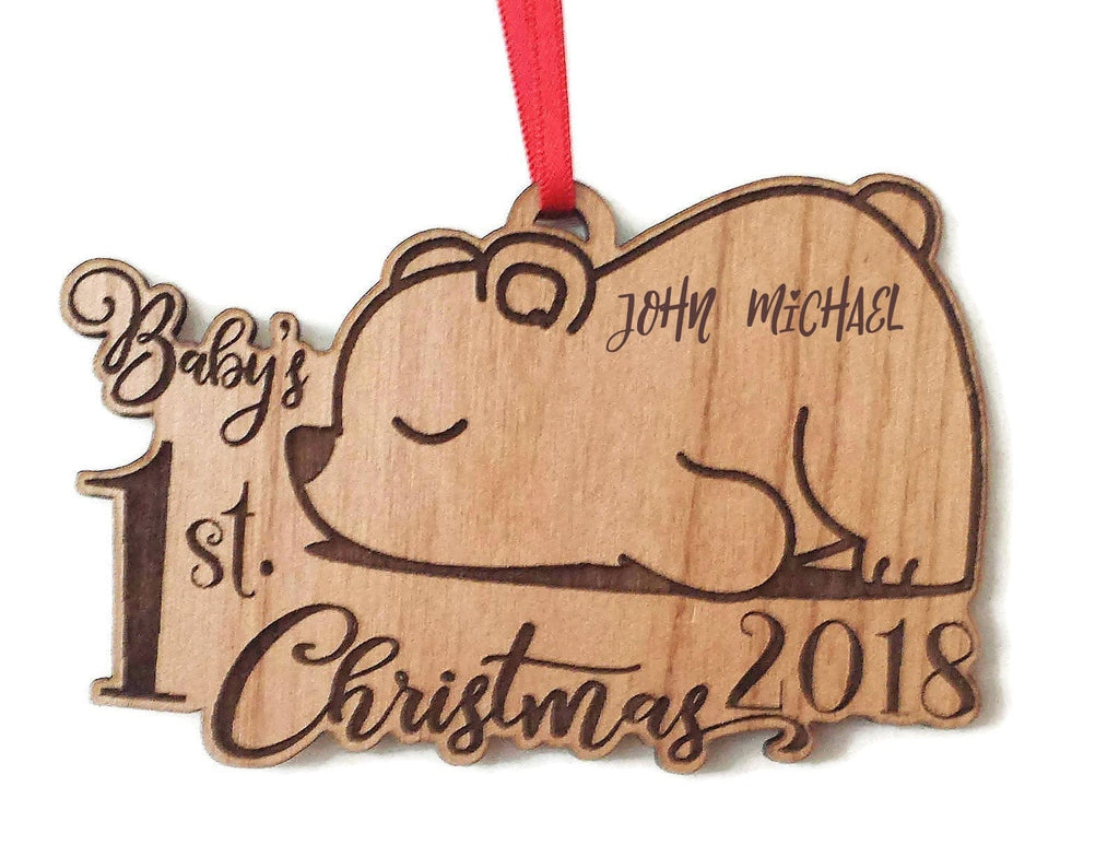 2021 Wood Calligraphy 'Baby's First Christmas' Ornament — Fawn