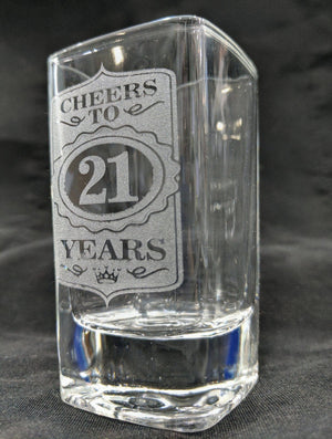 BIRTHDAY GIFTS 21st Birthday Shot Glass Cheers to 21 Years Glass Custom Engraved Birthday Party Favor Present Guests 30th 40th 50th 60th 70th 80th Custom