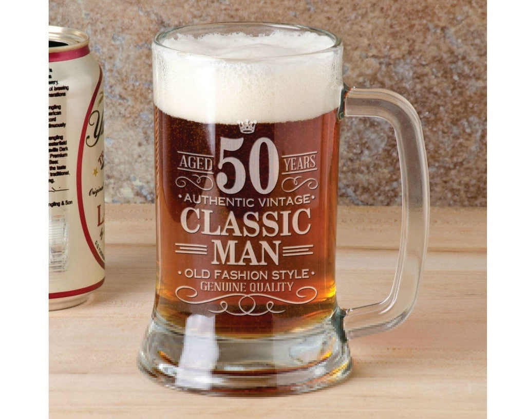 50th Birthday Classic Man 16Oz Beer Mug Stein Glass Engraved Father Gi–  Stocking Factory
