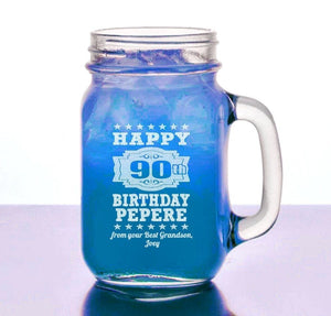 BIRTHDAY GIFTS Happy Birthday 16 oz day Mason Jars Engraved 90th 80th 70th 60th 50th 40th 30th 21st 25th Party for Dad Mom Grandfather Grandmother Mug