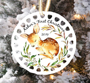 CHRISTMAS ORNAMENTS Babys First Christmas Ornament 2020, Personalized Christmas Ornaments, Deer Ornament, Babys 1st Christmas Girl Boy Cute Customized Name