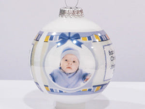 CHRISTMAS ORNAMENTS Cute Baby Blue Design with Personalized Photo - Baby's First Christmas Ornament