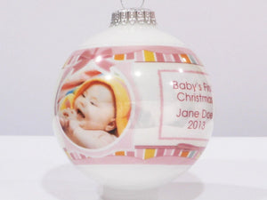 CHRISTMAS ORNAMENTS Cute Baby Pink Design with Personalized Photo - Baby's First Christmas Ornament