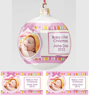CHRISTMAS ORNAMENTS Cute Baby Pink Design with Personalized Photo - Baby's First Christmas Ornament