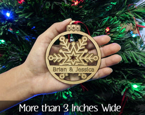 CHRISTMAS ORNAMENTS First Christmas Together Snowflake Couples Ornament Just Married Newlyweds Mr Mrs Gift Wood Anniversary Custom Tree Holiday Decor Present