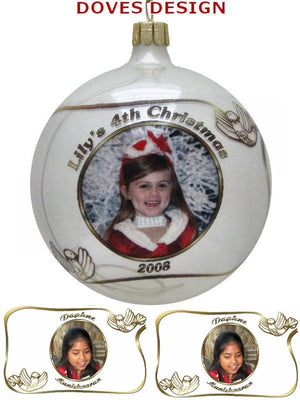 CHRISTMAS ORNAMENTS Golden Doves Personalized Bohemian Glass Ball Photo Ornament