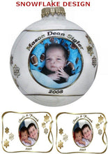 CHRISTMAS ORNAMENTS Golden Snowflakes Personalized Glass Photo Ball Ornament