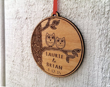CHRISTMAS ORNAMENTS Love Birds Owl Heart Personalized Christmas Ornament for Him Her Couples Gift Christmas Ornament Lover Personalized Names Date Tree Trunk